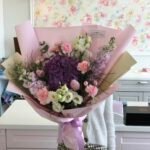 A bouquet with a hydrangea