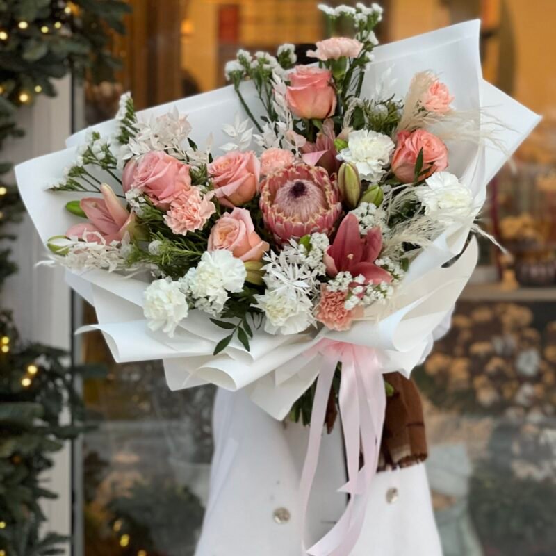 Bukiet z proteą w głównej roli