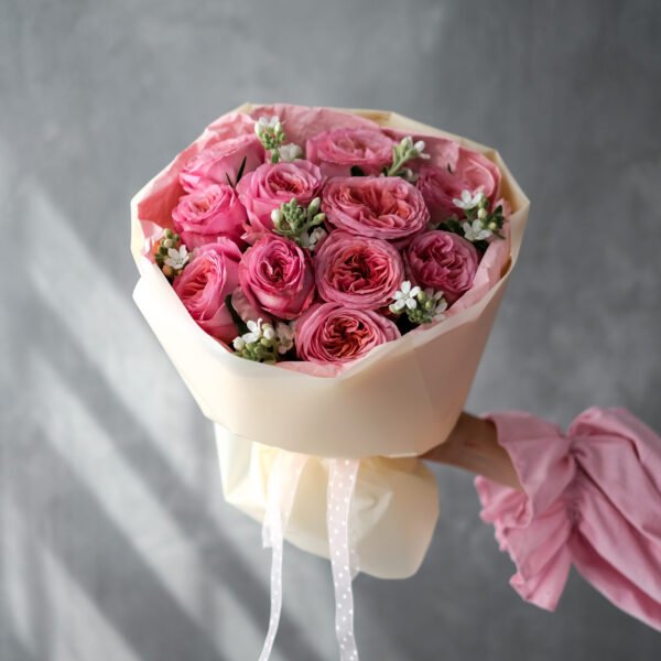 Bukiet z piwoniowych róż Exprassion oraz oxypetalum